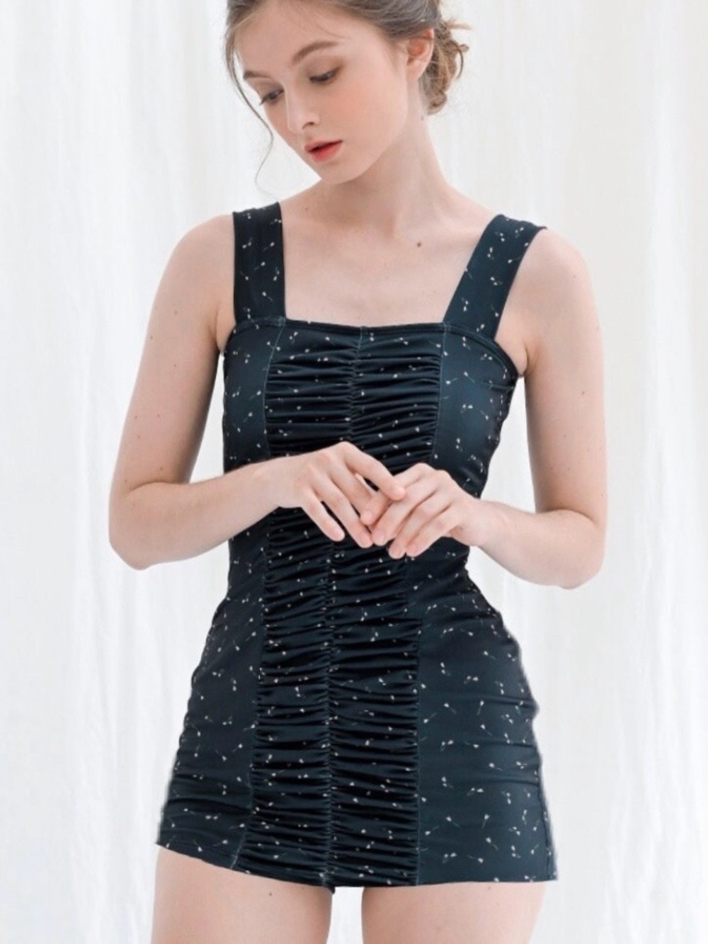 NWT Handmade from Etsy Black modest retro 50s vintage One-Piece Swimsuit bathing